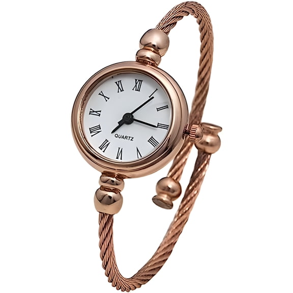Blekon Collections Quartz Womens 23mm Case Small Wire Bangle Watch (Rose-Gold/Roman-Numerals)