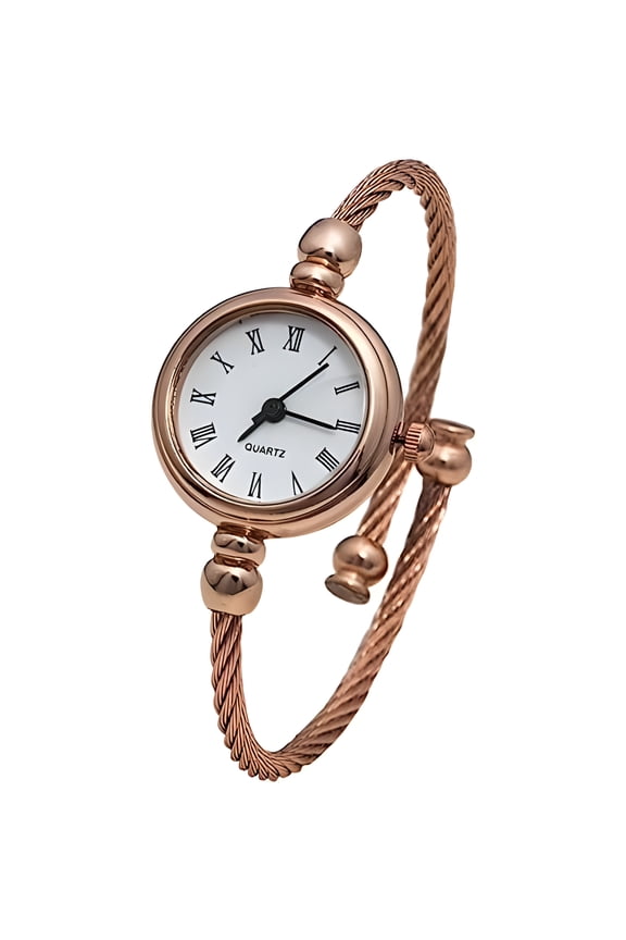 Collections Quartz Womens 23mm Case Small Wire Bangle Watch (Rose-Gold/Roman-Numerals)