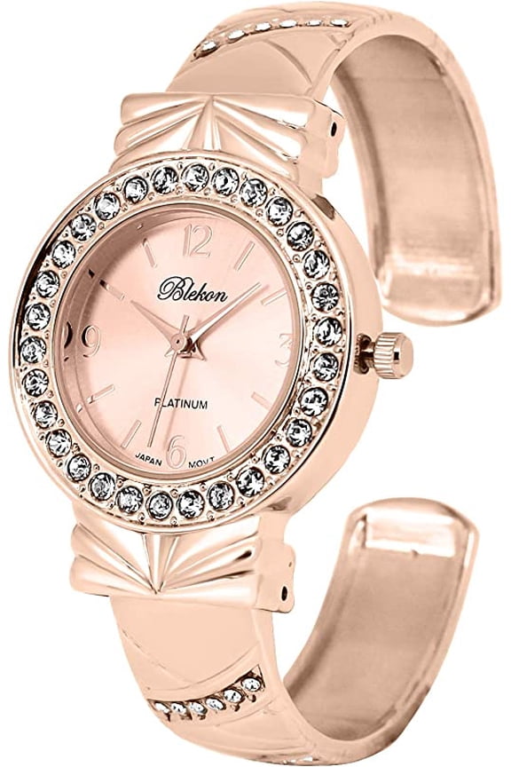 Collections Quartz Womens 30mm Case Striped Rhinestone Bangle Watch