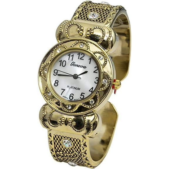 Blekon Collections Quartz Womens Fashion 29mm Case Rhinestone Multi-Patterned Bangle Watch