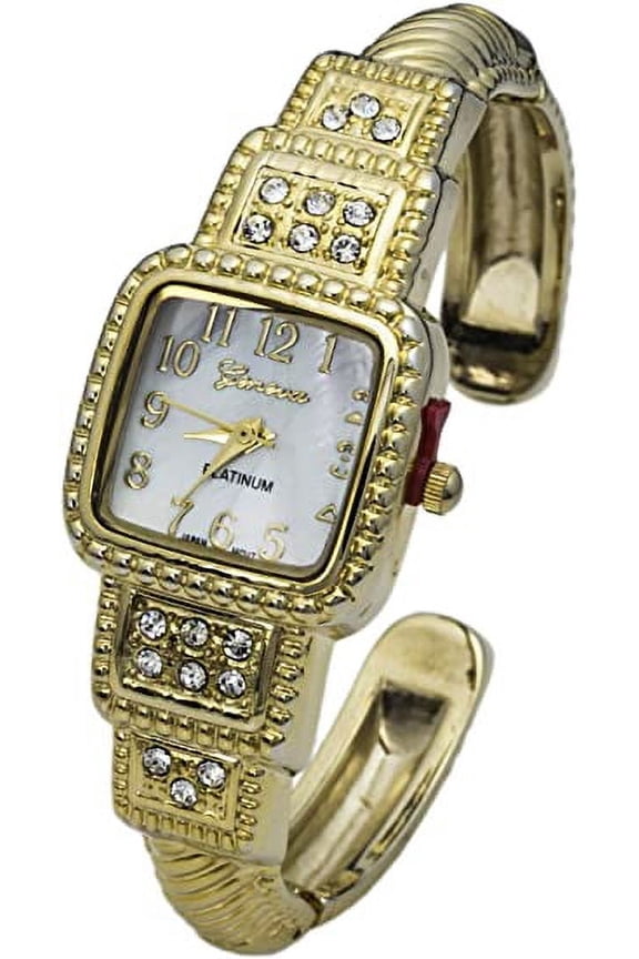 Blekon Collections Quartz Womens Rhinestone 23mm Case Semi-Cuff Bangle Watch