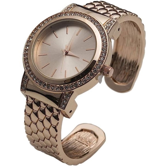 Blekon Collections Quartz Womens Rhinestone Bezel 34mm Case Metal Bangle Cuff Watch