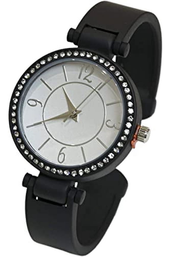 Collections Quartz Womens Rhinestone Bezel Matte Finished Cuff Bangle Watch