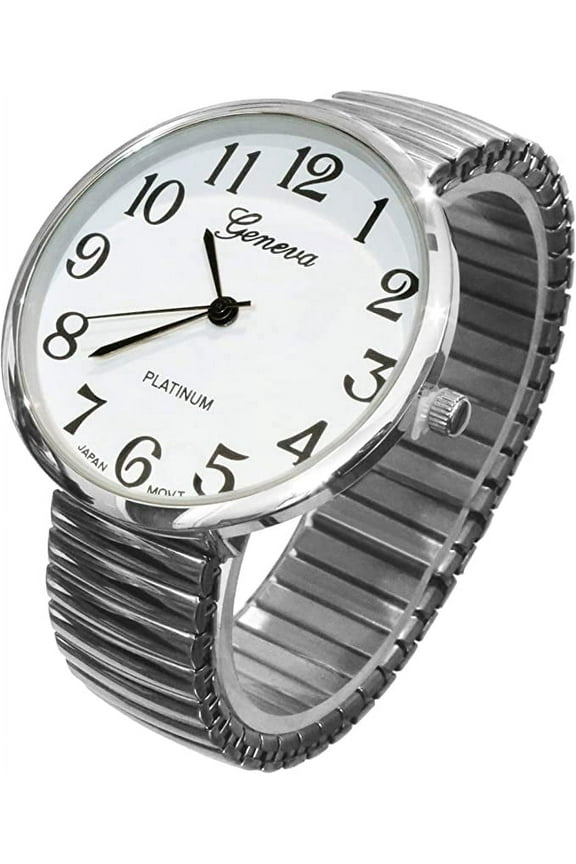 Collections Silver Large White Case 43mm Stainless Steel Stretch Band Women Fashion Watch