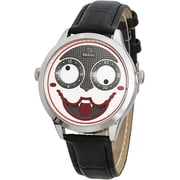 Blekon Collections Unisex 42mm Case Intricate Joker Face Genuine Leather Strap Watch