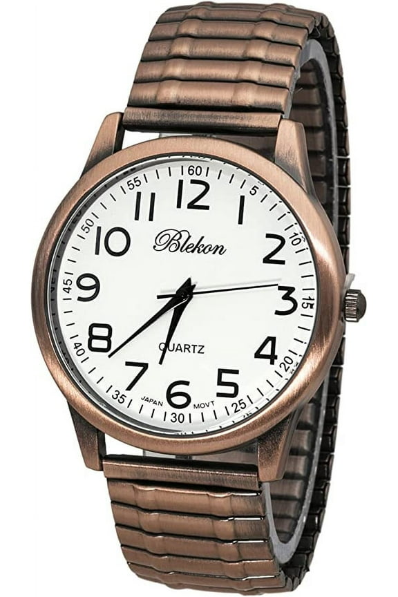 Collections Unisex Large Face Easy to Read 40mm Case Japanese Quartz Movement Stretch Band Watch (Copper)