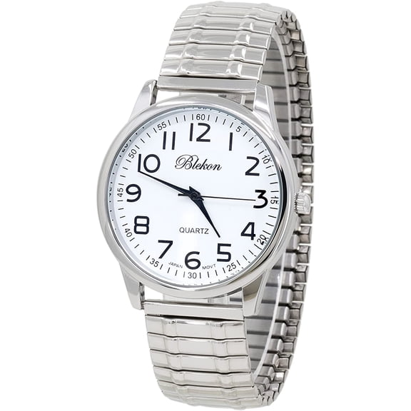 Blekon Collections Unisex Large Face Easy to Read 40mm Case Japanese Quartz Movement Stretch Band Watch