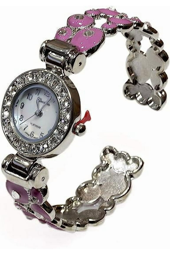 Collections Women Mother Pearl Dial Crystal Surround with Geometric Circles Bracelet Cuff Watch