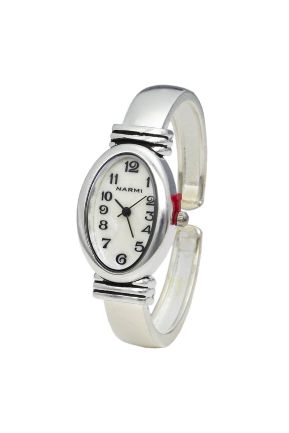 Collections Womens 22mm Oval Case Brushed Silver Bangle Cuff Watch