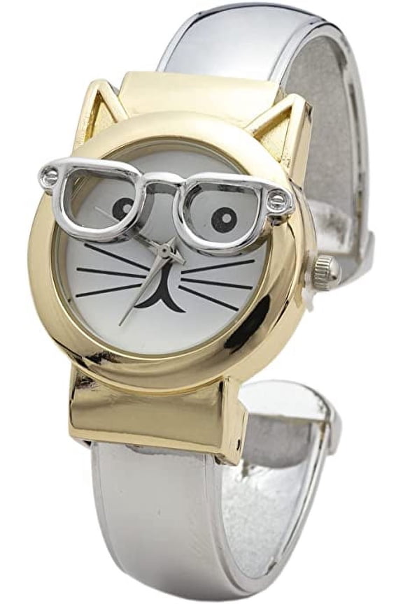 Collections Women's 29mm Case Cat Glasses Dial Cuff Bangle Watch
