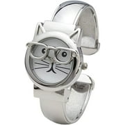 Blekon Collections Womens 29mm Case Cat Glasses Dial Cuff Bangle Watch