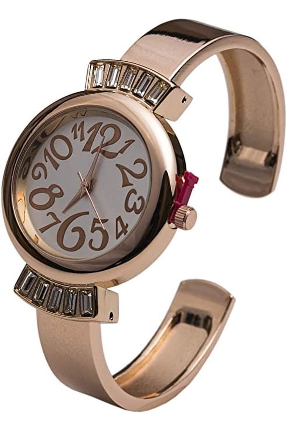Collections Women's 30mm Case Crazy Numbers Metal Cuff Rhinestones Bangle Watch