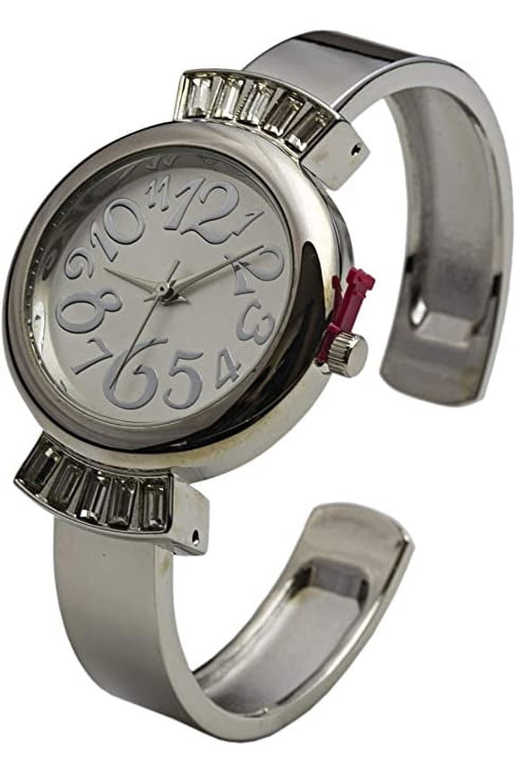 Collections Women's 30mm Case Crazy Numbers Metal Cuff Rhinestones Bangle Watch