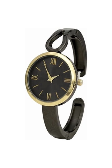 Womens Black Gold Analog Quartz Elegant Dial Bangle Vintage Bracelet Wrist Watch Gold Wide Cuff Watch for Women – Vintage Black Dial Quartz  main image 4
