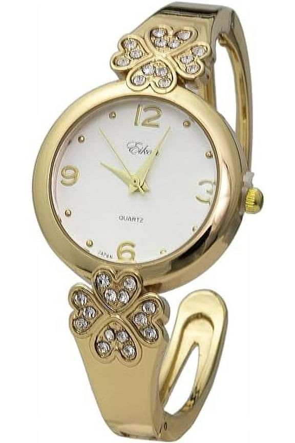 Collections Women's 30mm Case Intricate Flower Design Cuff Bangle Watch