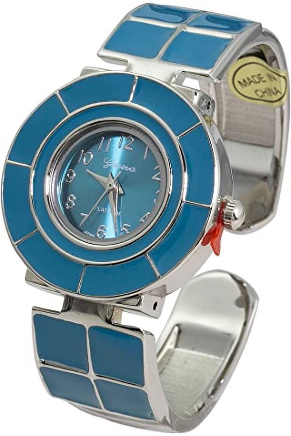 Collections Women's 31mm Case Colored Square Tile Design Cuff Bangle Watch