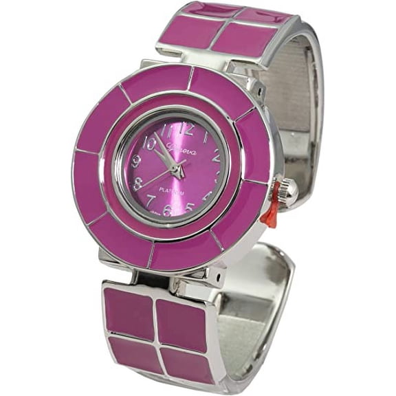 Blekon Collections Women's 31mm Case Colored Square Tile Design Cuff Bangle Watch