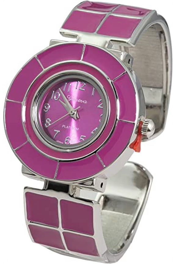 Collections Women's 31mm Case Colored Square Tile Design Cuff Bangle Watch