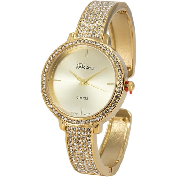 Blekon Collections Women's 32mm Rhinestones Round Elegant Metal Cuff Bangle Fashion Watch