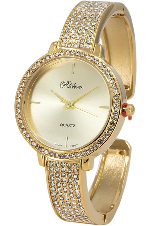 Collections Women's 32mm Rhinestones Round Elegant Metal Cuff Bangle Fashion Watch