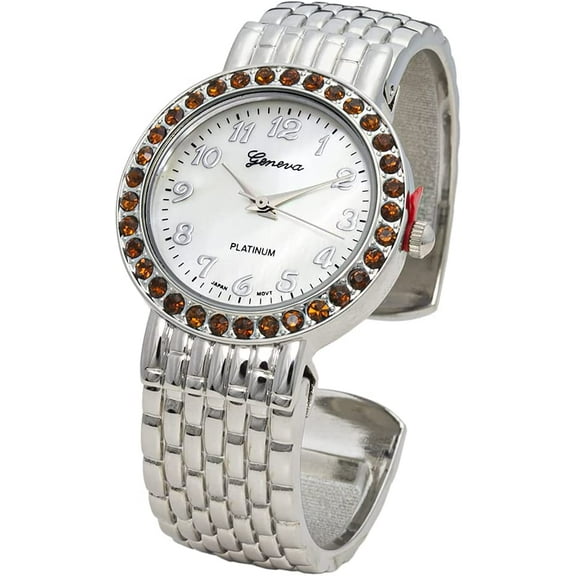 Blekon Collections Women's 33mm Case Colored Rhinestone Cuff Bangle Watch