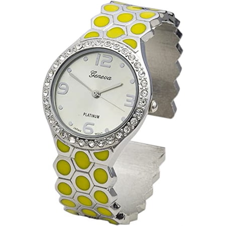 Blekon Collections Women's 33mm Case Hexagon Patterned Metal Bangle Watch