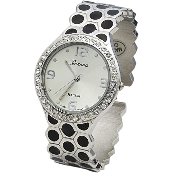 Blekon Collections Women's 33mm Case Hexagon Patterned Metal Bangle Watch