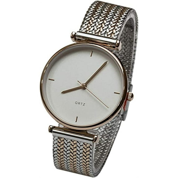 Blekon Collections Women's 34mm Case Japanese Quartz Movement Modern Trendy Two-Tone Mesh Bracelet Watch