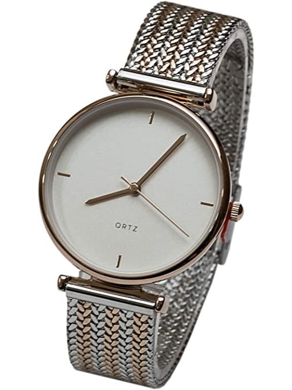 Collections Women's 34mm Case Japanese Quartz Movement Modern Trendy Two-Tone Mesh Bracelet Watch