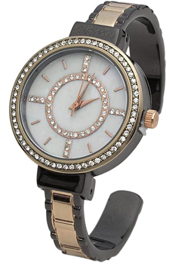 Collections Women's 34mm Case Rhinestone Dial Metal Cuff Bangle Watch