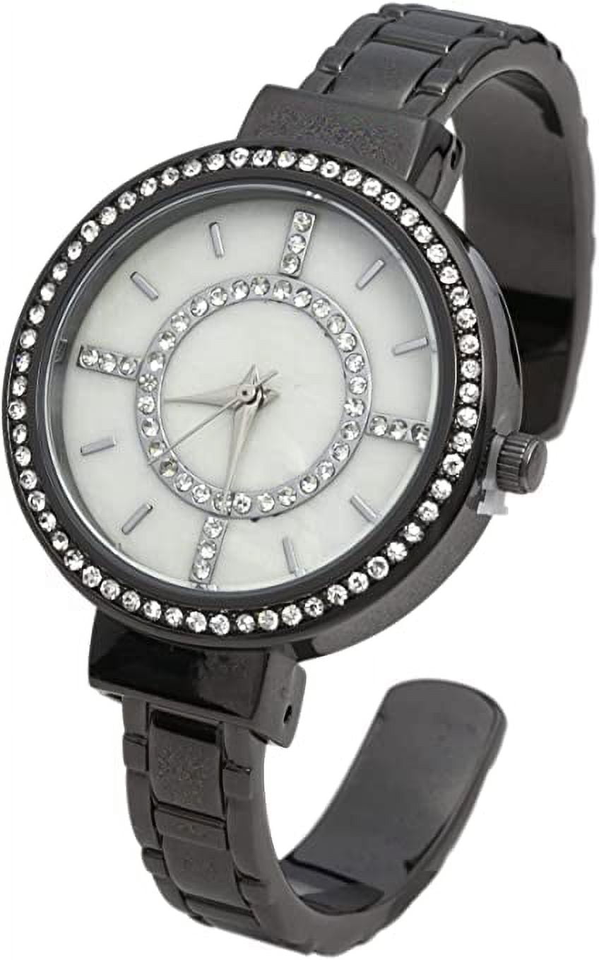 Blekon Collections Women's Square Metal Cuff Bangle Watch - 30mm Elegant Bracelet Watch, Silver
