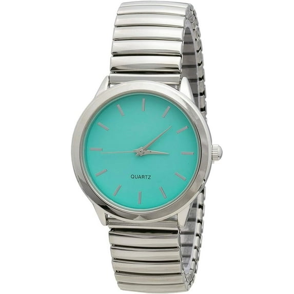 Blekon Collections Women's 35mm Case Solid Colored Dial Silver Ladies Stretch Band Wrist Watch