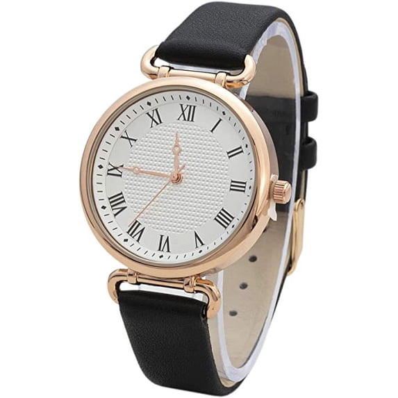 Blekon Collections Women's 37mm Case Roman Markings Leather Strap Watch