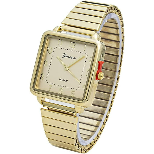 Blekon Collections Women's 38mm Square Case Metal Glossy Stretch Band
