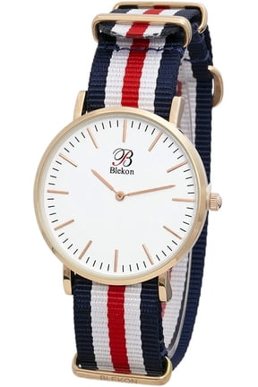 Collections Women's 40mm Ultra Thin Case Slip Through Indexed Dial Multicolor Nylon Strap Watch