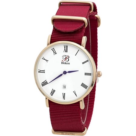 Blekon Collections Women's 40mm Ultra Thin Case Slip Through Multicolor Nylon Strap Watch