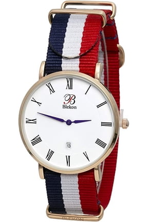 Collections Women's 40mm Ultra Thin Case Slip Through Multicolor Nylon Strap Watch