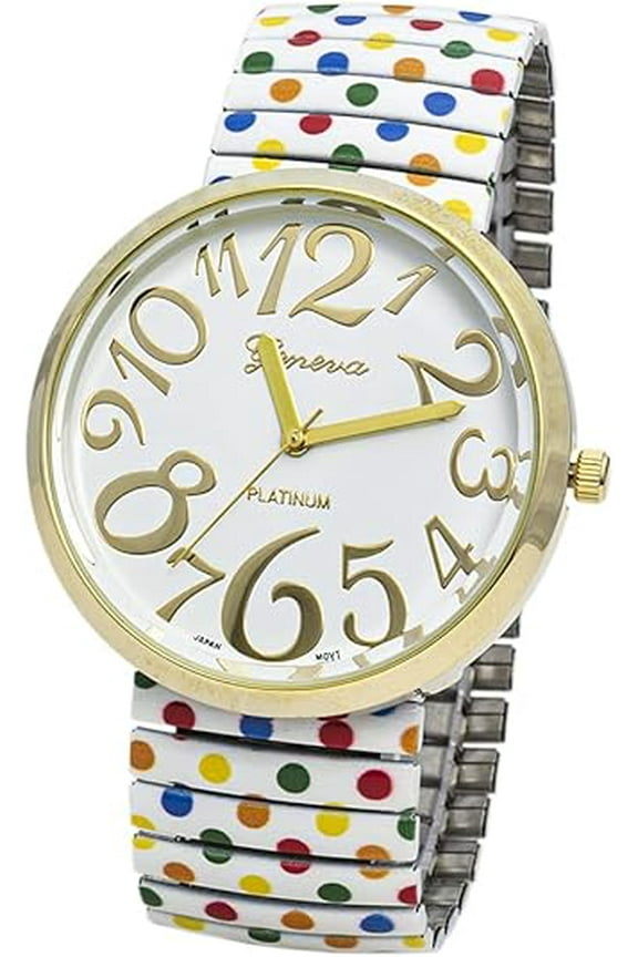Collections Women's 41mm Case Polka Dots Design Stretch Band Watch (White)