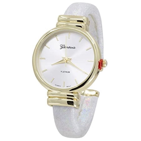 Blekon Collections Women's Analog Quartz 31mm Case Round Sparkling Designed Leather Cuff Bangle Ladies Wrist Watch