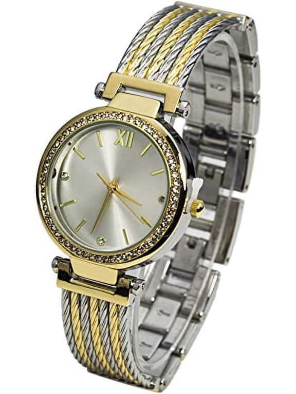 Collections Women's Bracelet Watch, Rhinestone Bezel Cable Bracelet Analog Watch, 32mm Round Dial, Japanese Quartz Movement, Dress Wrist Watch for Women