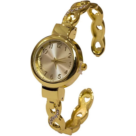 Blekon Collections Women's Crystal Embellished Twist with Round Face 25mm Metal Cuff Bracelet Watch