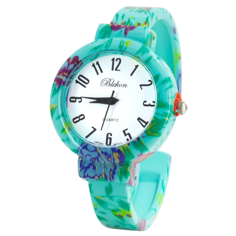 Blekon Collections Women’s Cuff Bangle Watch – Elegant Flower Design Bracelet Timepiece, Fashion Jewelry Wristwatch for Ladies, Stylish Dress Gift, Multiple Design Options (Design 2)