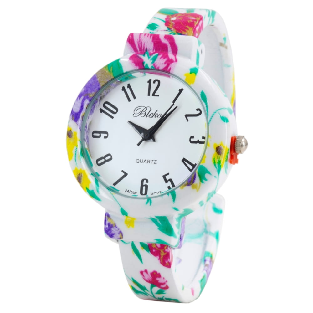 Blekon Collections Women’s Cuff Bangle Watch – Elegant Flower Design Bracelet Timepiece, Fashion Jewelry Wristwatch for Ladies, Stylish Dress Gift, Multiple Design Options