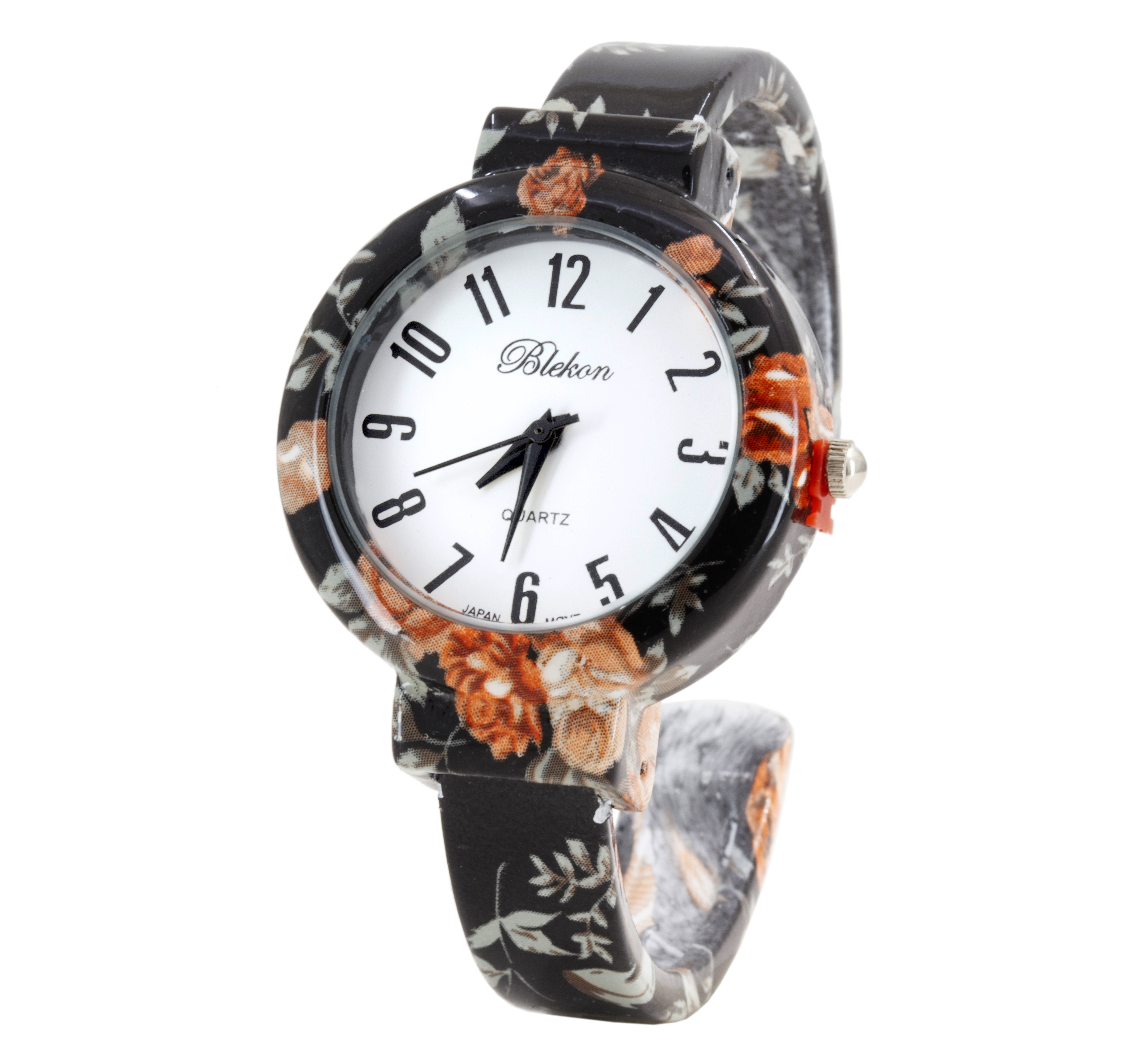 Blekon Collections Women’s Cuff Bangle Watch – Elegant Flower Design Bracelet Timepiece, Fashion Jewelry Wristwatch for Ladies, Stylish Dress Gift, Multiple Design Options