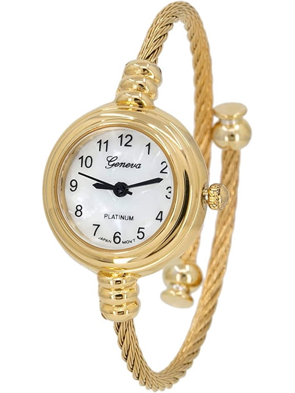 Collections Women's Cuff Watch - Round Analog Display Arabic Numbers 23mm Case Wire Bracelet Watch for Women Elegant Cable Cuff Bangle Wrist Watch