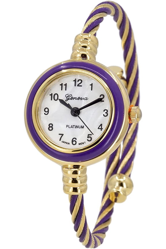 Collections Women's Cuff Watch - Round Analog Display Arabic Numbers 23mm Case Wire Bracelet Watch for Women Elegant Cable Cuff Bangle Wrist Watch