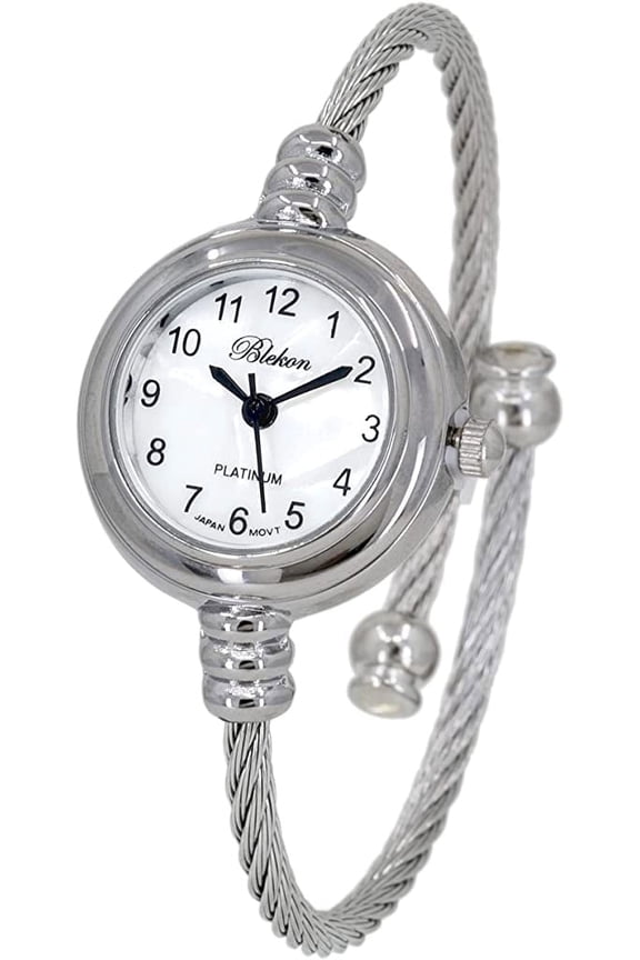 Collections Women's Cuff Watch - Round Analog Display Arabic Numbers 23mm Case Wire Bracelet Watch for Women Elegant Cable Cuff Bangle Wrist Watch