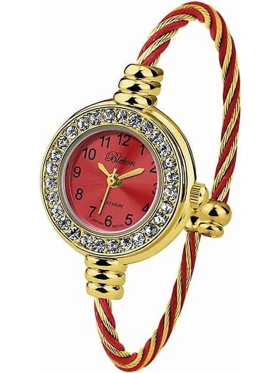 Collections Women's Cuff Watch, 23mm Round Analog Watch, Japanese Quartz Movement, Wire Cable Bangle Bracelet, Arabic Numeral Dial, Elegant Dress Wrist Watch