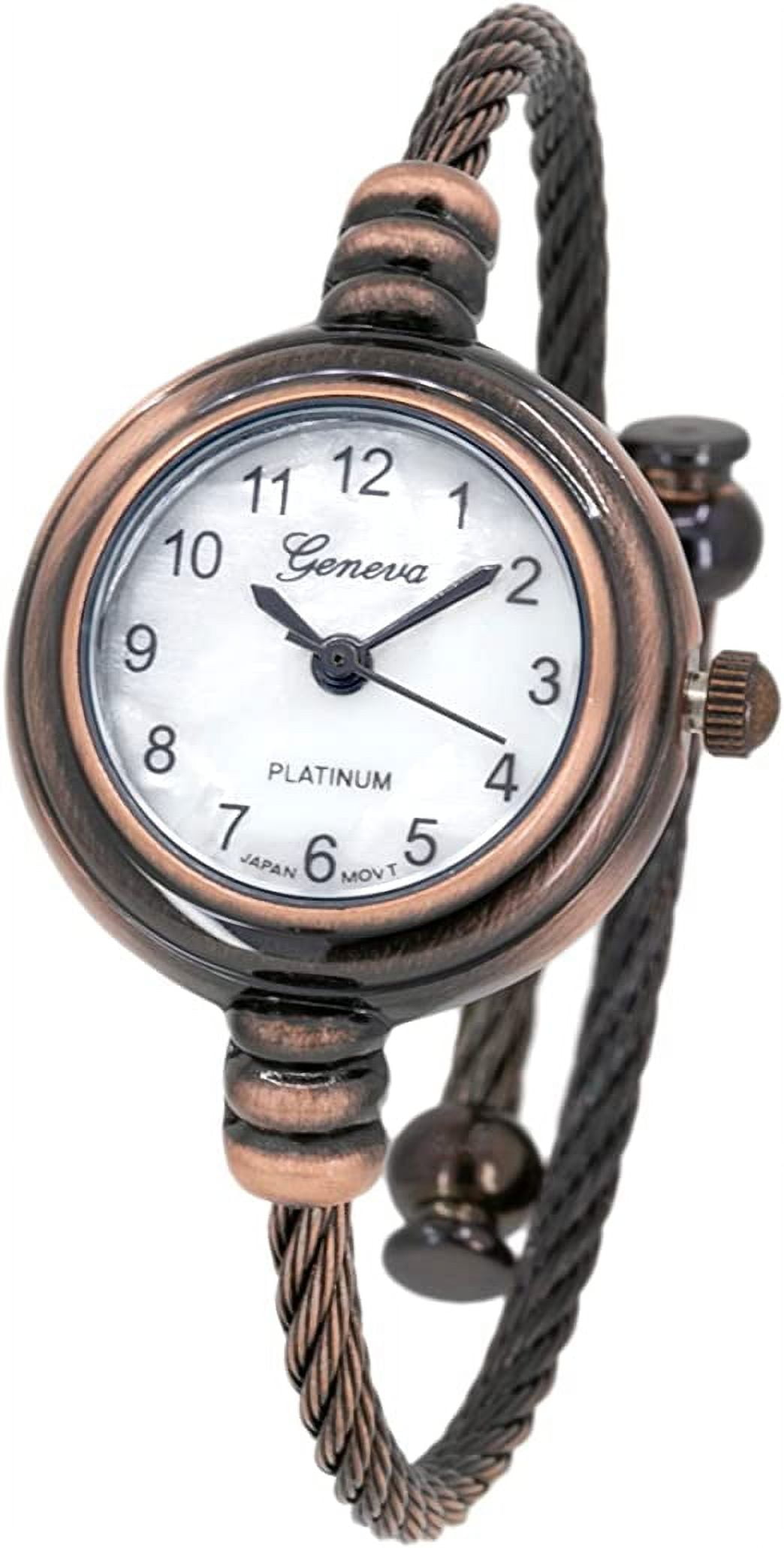 Women\'s Copper Analog Quartz Elegant Cable Cuff Arabic Numbers Bracelet Watch Amazon.com: Top Plaza Womens Fashion Silver Tone Analog  main image 3