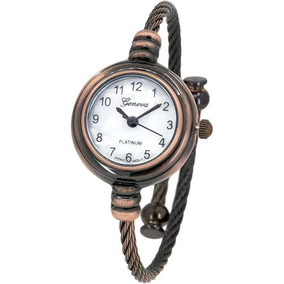 Blekon Collections Women's Cuff Watch - Round Analog Display Arabic Numbers 23mm Case Wire Bracelet Watch for Women Elegant Cable Cuff Bangle Wrist Watch